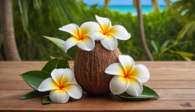 El paraíso tropical con flores de coco y plumeria