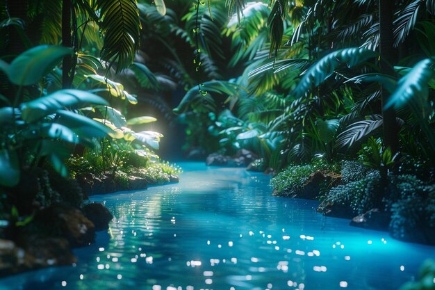 Paraíso tropical oculto con mar bioluminescente c