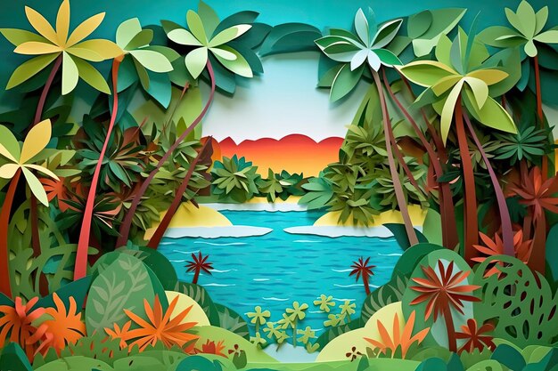 Paraíso tropical papercut ilustración generativa ai