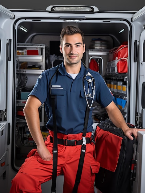 Foto paramédico masculino dedicado en servicio generado por la ia