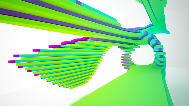 Parametrischer Innenraum der abstrakten weißen und farbigen Steigungsbrille mit Fenster 3D