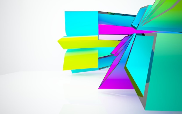 Parametrischer Innenraum der abstrakten weißen und farbigen Verlaufsgläser mit Fenster. 3D