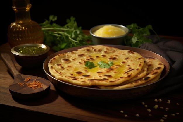 Foto parantha con mantequilla y ghee fresco generar ai