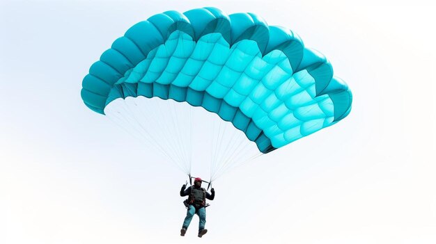 Parapente azul em voo sobre um fundo branco isolado