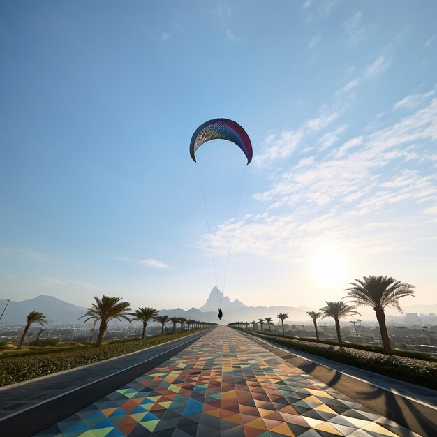 Parapente, die am Himmel fliegt