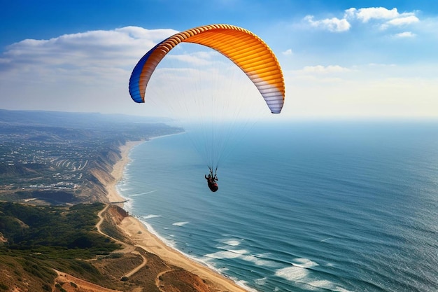 Un parapente está volando sobre el océano.