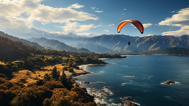 Parapente sobre o cenário do mar