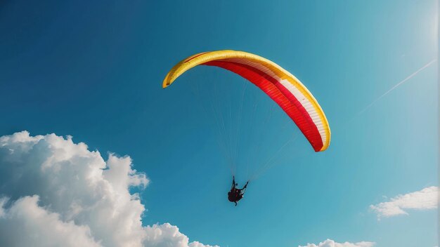 Parapente en solitario volando en un cielo nublado