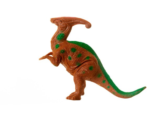 Foto parasaurolophus dinossauro de brinquedo réptil herbívoro das eras jurássico e cretáceo