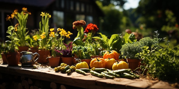 Foto una parcela de jardín con verduras y hierbas