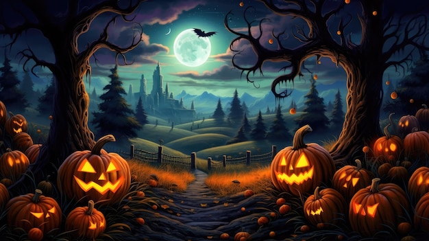 parche de calabaza vibrante bajo un cielo nocturno estrellado que conmemora Halloween