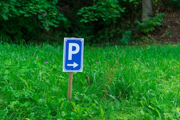 Parcking Zeichen auf grünem Gras