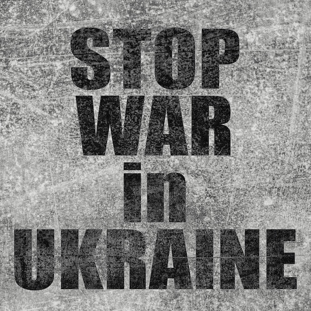 Pare a guerra na Ucrânia Texto em plano de fundo texturizado cinza