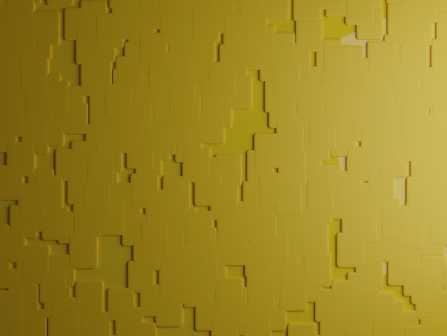 Una pared amarilla con cuadrados y la palabra "cubo" en ella.