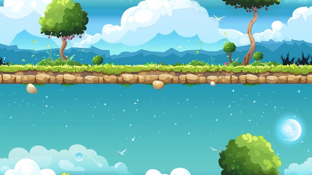 una pared de árboles y el océano con un puente en el fondo