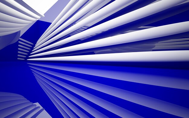 Una pared azul y blanca con un tubo blanco en el medio.