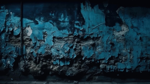 Una pared azul con una calavera y la palabra "calavera" en ella