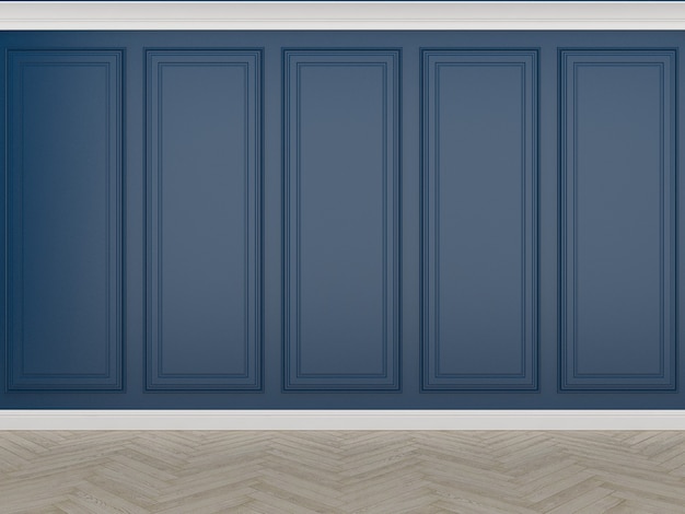 Pared azul clásica con piso de madera