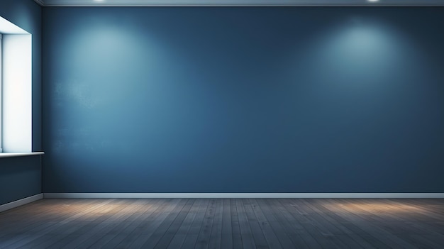 La pared azul en una habitación vacía