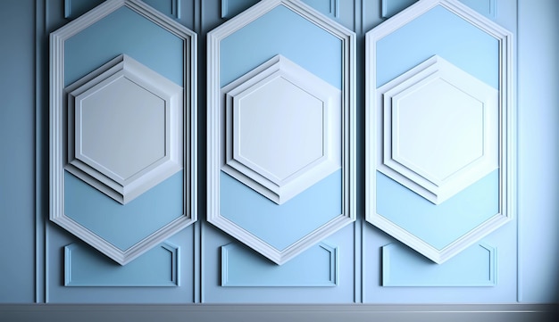 Una pared azul con hexágonos blancos papel tapiz 3d interior clásico