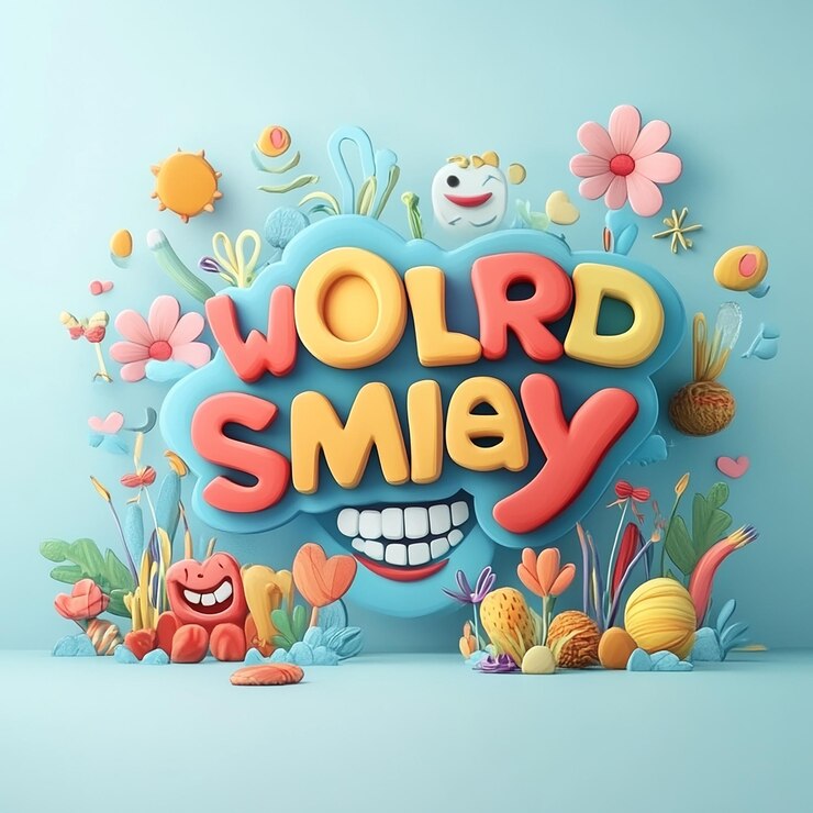 Foto una pared azul con una imagen de dibujos animados de un mundo sonriente