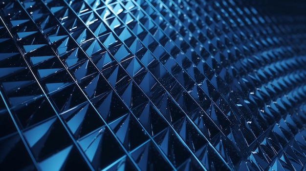 Una pared azul con un patrón de triángulos.