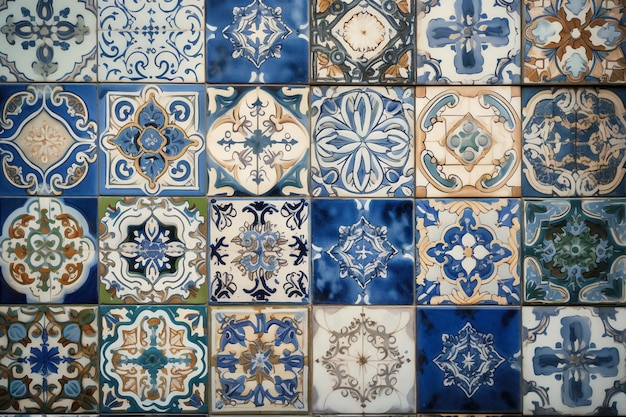 Una pared de azulejos con diferentes diseños y diseños.