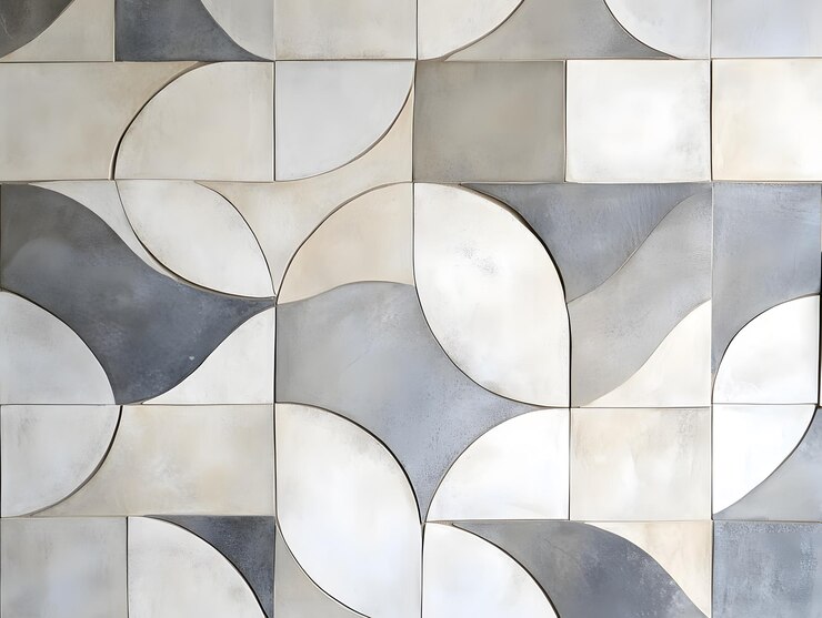 una pared de azulejos con un patrón de círculos y un diseño que dice la palabra en él
