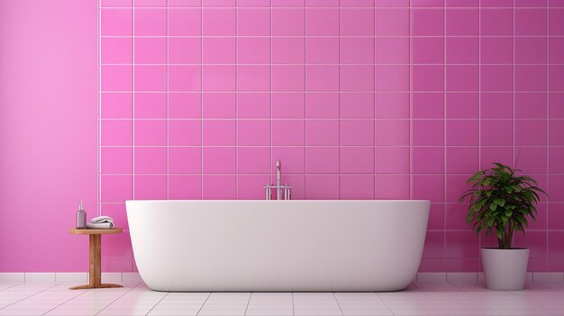 Foto pared de azulejos rosados con fondo a cuadros piso del baño