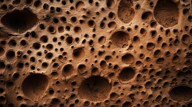 Una pared de barro con agujeros