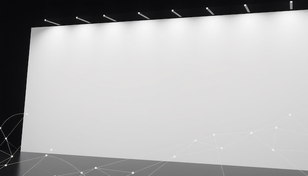 Pared blanca en blanco con luces y formas geométricas para la exhibición de productos