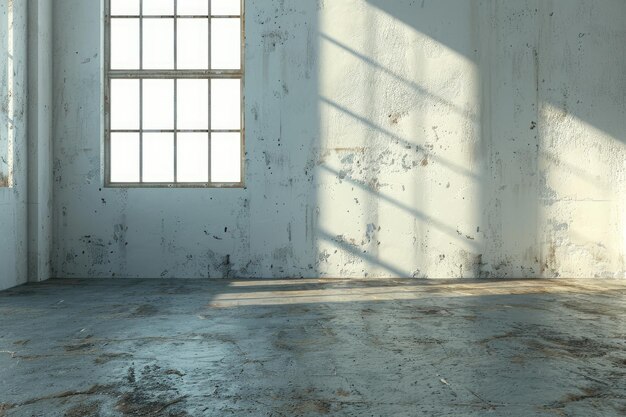 Foto pared blanca en blanco con ventana y piso de hormigón simulado en 3d