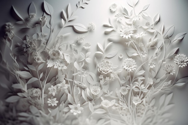 Una pared blanca con flores