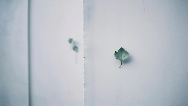 Pared blanca con hojas de árbol en la pared