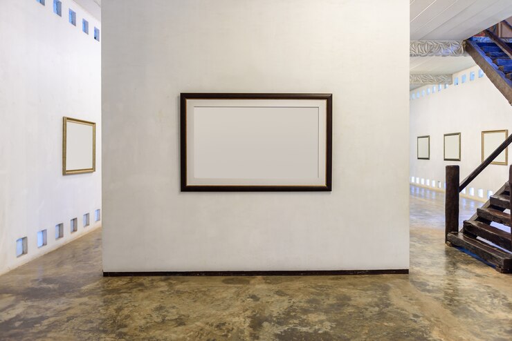 Pared blanca con marco moderno.