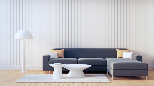 Pared blanca y sofá gris salón interior moderno - 3D rendering