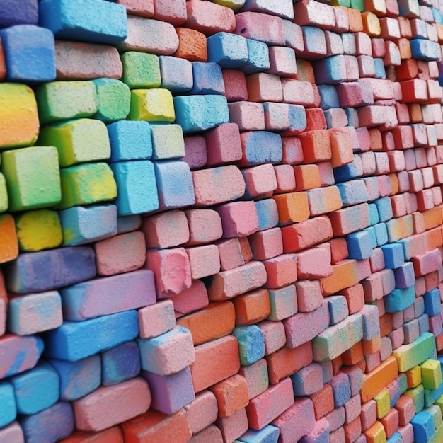 Una pared de bloques de colores con la palabra arte.