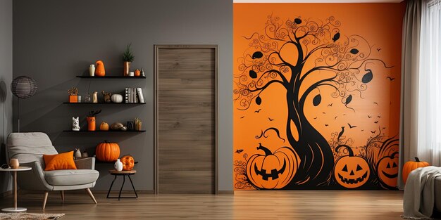 Foto una pared de calabaza con una calabaza en ella