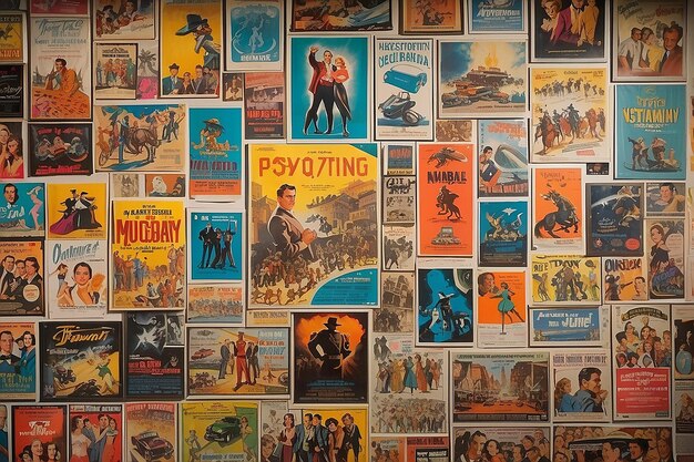 Pared de carteles de películas antiguas