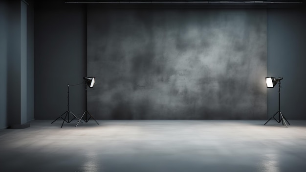 Pared de cemento abstracta y espacio de estudio en negro y gris con textura interna para la exhibición de productos IA generativa