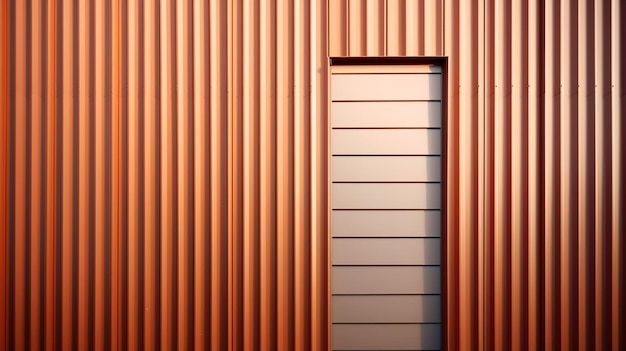 Una pared de cobre con una puerta y una puerta blanca.