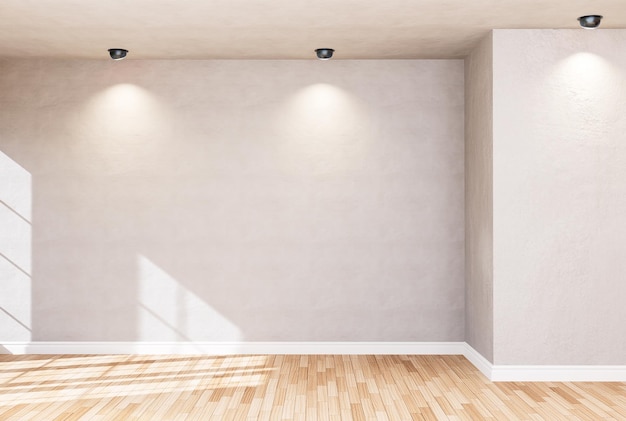 Pared de color de la habitación vacía y decorada con suelos de madera.