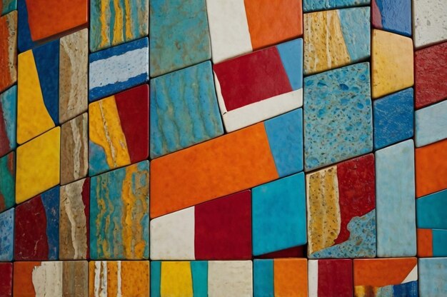 una pared colorida con un cuadrado de azulejos con un cuadrado en el medio