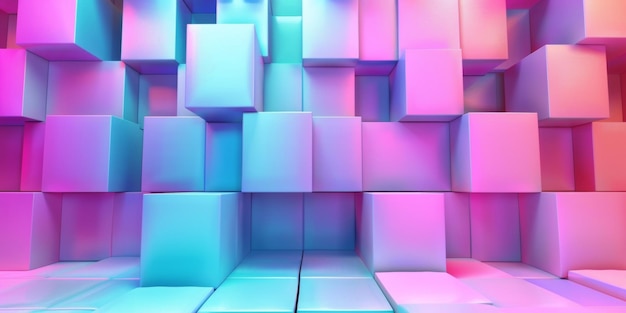 Una pared colorida de cubos con un fondo azul