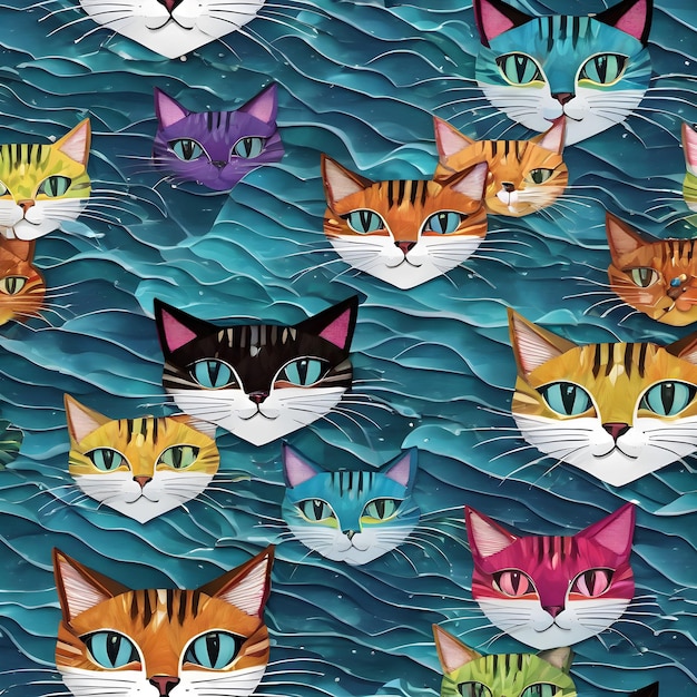 Foto una pared colorida con muchos gatos en ella