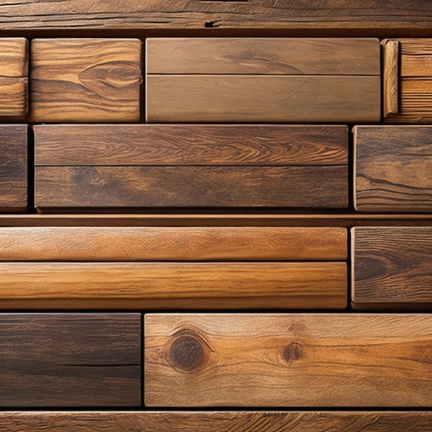 Una pared de diferentes piezas de madera, incluida una que dice "madera".