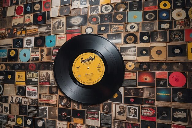 Foto pared de discos de vinilo de época