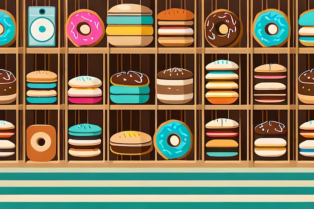 Una pared de donas con diferentes sabores.