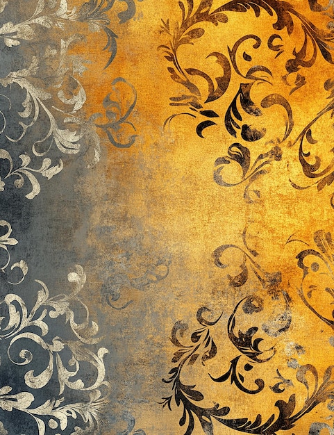 una pared dorada y marrón con un diseño dorado y negro