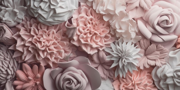 Una pared de flores con un estampado de flores rosas y grises.
